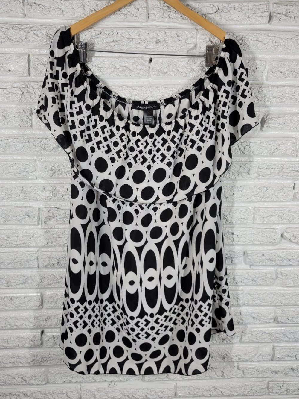 Ashley Stewart Dress/Tunic Plus Size 22 24 Black White Off Shoulder GEO136E